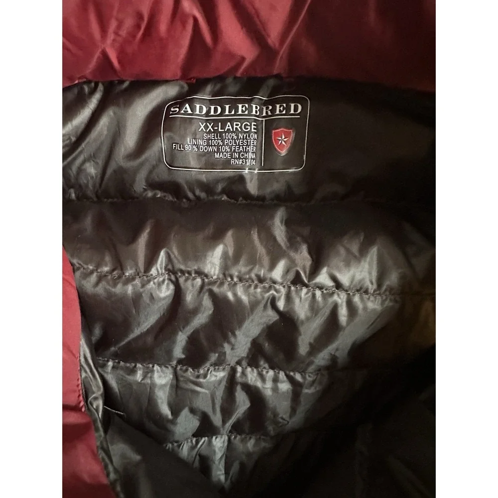 Saddlebred Down Puffer Vest Mens 2XL Burgundy‎ Lightweight Packable Pre-Owned